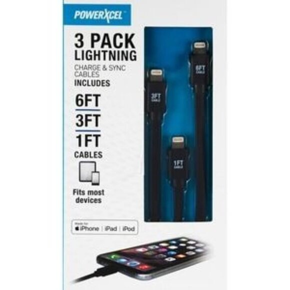 Powerxcel 3 Pack Lightning Charge & Sync Cables - Picture 5 of 7